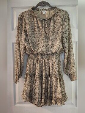 Japna Beige and Black Leopard-Print Mini Dress